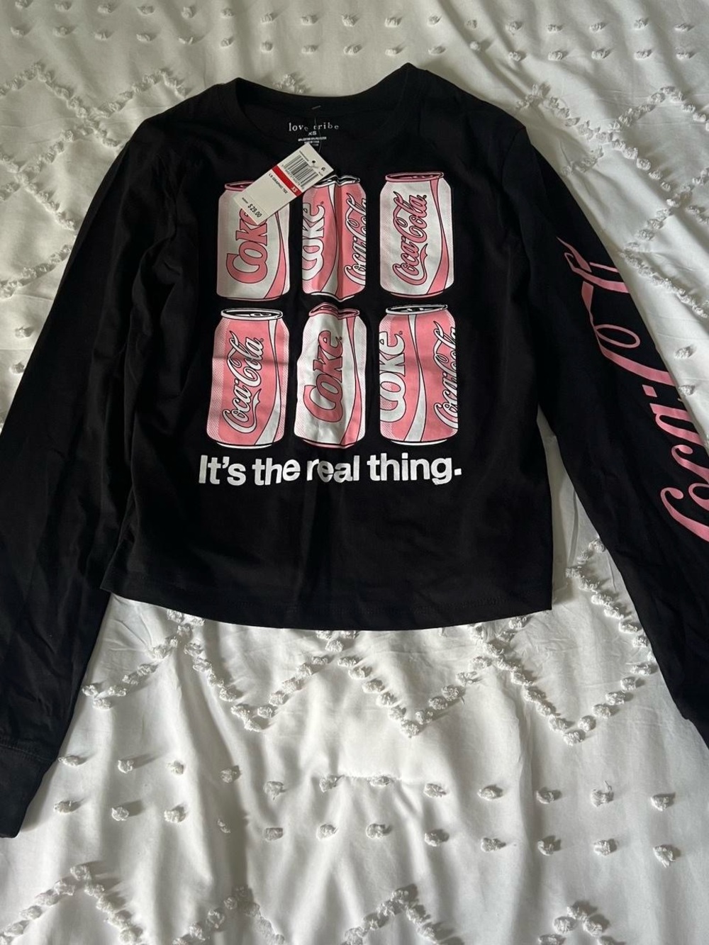 Macy's Black Crewneck Sweatshirt with Pink Coca-Cola Can Graphics
